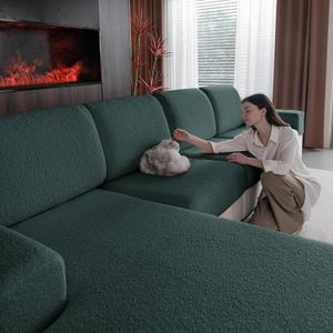 OHSIO Couch Cushion Covers for Sectional Sofa, Stretch Soft Sofa Slipcovers Washable Wear-Resistant Universal Furniture Protector for Living Room(2 Seaters Covers, Green)