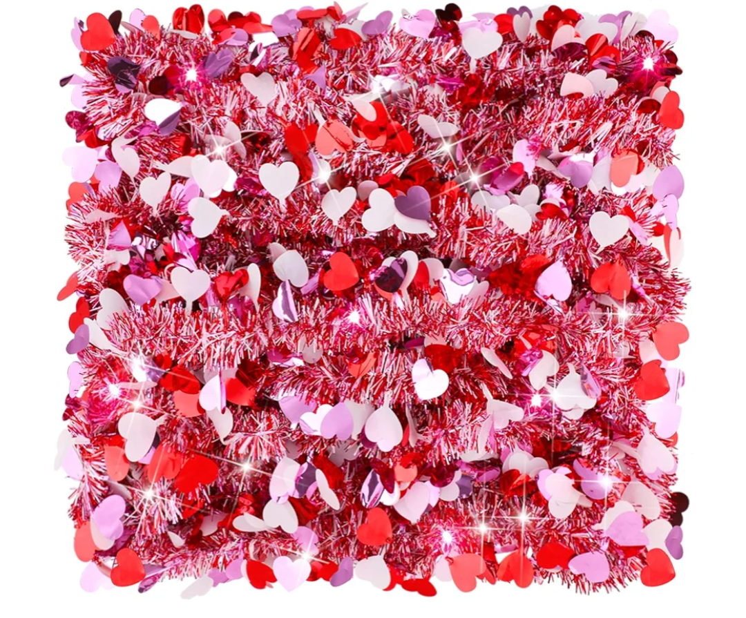 Riceshoot 131.23 ft Valentines Metallic Tinsel Garland Heart Twist Garland Decorations Valentines Day Red Pink Tinsel for Valentine's Day Decoration Home Indoor Outdoor Wedding Hanging Decor