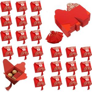 Abaodam Wedding Candy Boxes, 80pcs Chinese Favor Boxes with Tassel for Guests, Creative Bag Table Decorations for Engagement, Wedding Party, Bridal Shower, Celebration Gift (Red)
