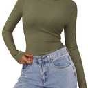 PRETTYGARDEN Womens Long Sleeve Shirts 2026 Ribbed Knit Slim Fitted Basic Tee Casual Going Out Tops Underscrubs Fall Clothing (Green, L)