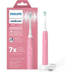 Philips Sonicare 4100 Rechargeable Electric Toothbrush, with Pressure Sensor, 2 Intensity Settings, SmarTimer and QuadPacer, 14-Day Battery Life, Deep Pink, Model HX3681/26