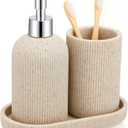 3 Pcs Toothbrush Holder, Soap Dispenser and Toothbrush Holder, Stripes Decorative Tray Set, Vanity Tray for Bathroom, Frosted Farmhouse Decor