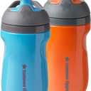 Tommee Tippee Insulated Sportee Bottle, for 12m+, 9oz, Pack of 2 Non-Spill Toddler Water Bottles, Orange and Blue, with Two-Piece Valve to Help Stop Spills, Bite-Resistant Spout and Easy-Hold Handle