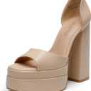 DREAM PAIRS High Heels Chunky Block Platform Heels for Women Ankle Strap Sexy Open Square Toe Heels Dressy Pumps Sandals (7, Nude)