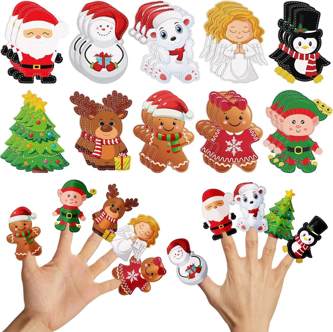 Soulchen 30 Pcs Christmas Finger Puppets Felt Toys, Santa Elk Snowman Xmas Tree Finger Puppets Christmas Party Favor Toys Goodie Bag Fillers