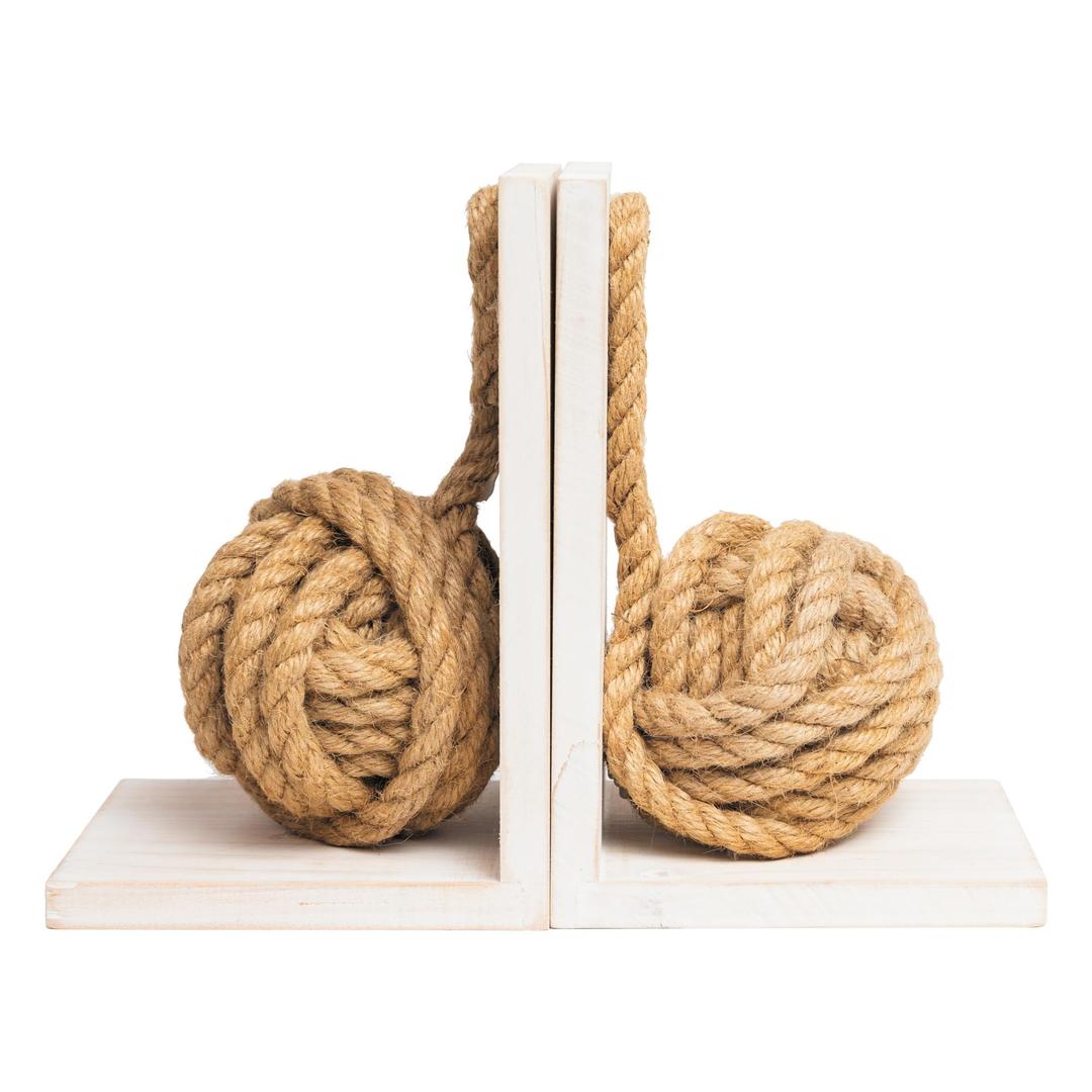 Defined Deco Decorative Bookends,Vintage Wood Bookends with Heavy Nautical Knot Rope,Beach House Book Ends for Shelves,Sturdy Book Holders,L Shaped Bookends for Office,Home Decoration,Pack of 2.
