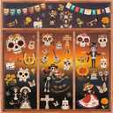 5 x Dia de Los Muertos Decorations, Day of The Dead Window Clings, Halloween Window Stickers, Mexican Fiesta Party Decor, Sugar Skull Skeleton Musical Decals, 9 Sheets