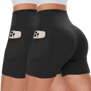 CAMPSNAIL Biker Shorts Women with Pockets - 3"/5"/8" High Waisted Workout Spandex Tummy Control Gym Running Yoga Shorts, L-XL