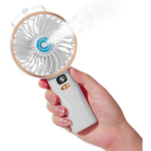 2 x Small Portable Misting Fan Rechargeable: Powerful Hand held Usb Mister Fan 2000mAh for Women Girl Outdoor Travel