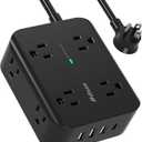 Extension Cord 15FT - 8 Outlets Power Strip Surge Protector with USB Ports, Heavy-Duty Braided Extension Cord, Flat Plug, 15A Circuit Breaker, Charging Station Overload Protection (Black)