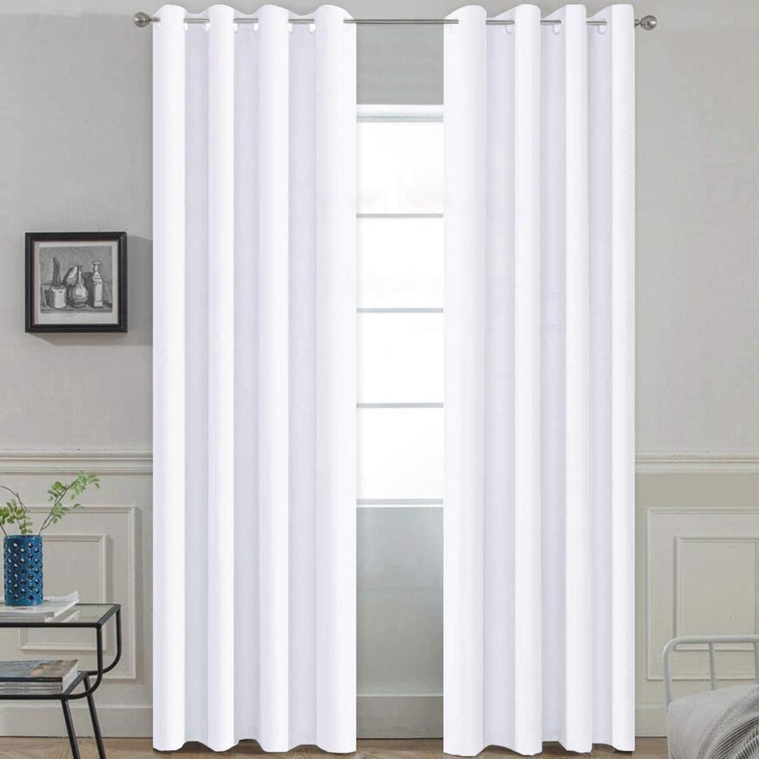 Yakamok Pure White Curtains 84 inch Long, 50% Light Blocking Gormmet Window Treatment Room Darkening Thermal Insulated Curtain Drapes for Living Room Bedroom (52 inch Wide, Set of 2 Panels)