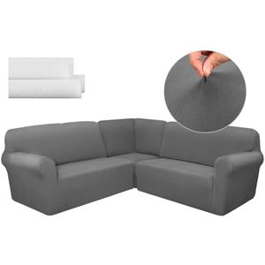 Breling 3 Pcs L Shaped Couch Covers for Sectional Corner Sofa Stretch 5 Seat Washable Corner Sofa Slipcover Sectional Couch Protector for Living Room(Dark Gray,Milk Silk)