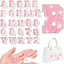Yinder 52 Pieces Glitter Rhinestone Letter Stickers Crystal Rhinestone Iron on Letter Self Adhesive A-Z Glitter Resin Stickers for Clothing Art DIY Works (Bright White,Pink)