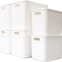 Yishyfier Plastic Storage Baskets Bins Boxes With Lids,Organizing Container White Storage Organizer Bins For Shelves Drawers Desktop Playroom Classroom Office,6-Pack(4XL+2L)