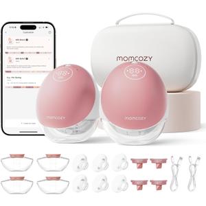 Momcozy Breast Pump Hands Free Upgraded Mobile Flow | M9, App Discreet Control with Personalized Multi-Modes & 15 Levels, Wearable Breast Pump 24mm, 2 Pack Cozy Red