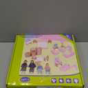 Kizfarm Wooden Dollhouse Furniture Set with 4 Family Dolls, 26 Pcs Pretend Play Dollhouse Accessories for 4 Rooms, Pink Furniture Toys Birthday Gifts for Girls Boys Age 3+