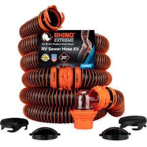 Camco RhinoEXTREME 20' RV Sewer Hose Kit Premium Sewer Kit Pre-Assembled & Ready-to-Use Includes 4-in-1 Dump Station Adapter & Storage Caps Crush & Abrasion Resistant (21012)