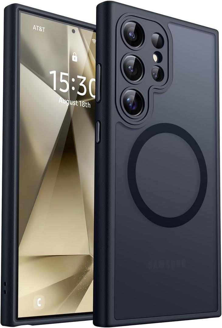 CANSHN Designed for Samsung Galaxy S24 Ultra Case [Full Camera Protection] [Compatible with MagSafe] Translucent Matte Shockproof Protective Phone Cover 6.8 Inch - Black