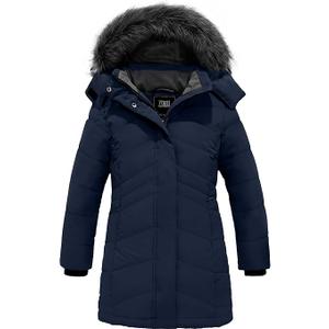 ZSHOW Girls' Waterproof Puffer Jacket Lightweight Fleece Lined Warm Winter Coat(Dark Blue,14-16/Big Kid)