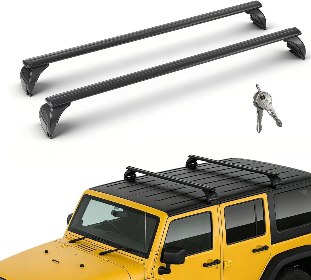 Roof Rack Cross Bars Compatible with Jeep Wrangler JK JL Gladiator JT 2007-2026 with Anti-Theft Metal Lock, 2 & 4 Door Heavy Duty Aluminum Crossbars Rooftop Cargo Kayak Bike Luggage Racks