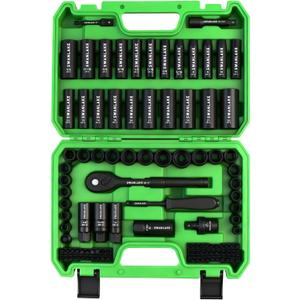 105-Piece 3/8" Drive Impact Socket Set, SAE (5/16 to 3/4 inch) and Metric (8-22mm) 6 Point CR-V Steel Socket Wrench Set, Extension Bars, Universal Joint, Ratchet Handle, Screwdriver Bit Mechanic Tool
