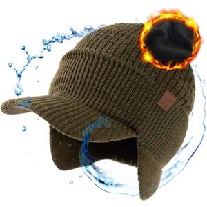 TOP-EX DryKnit 50% Merino Wool Winter Hats Beanie with Brim Waterproof Warm Fleece Lined for Cold Weather