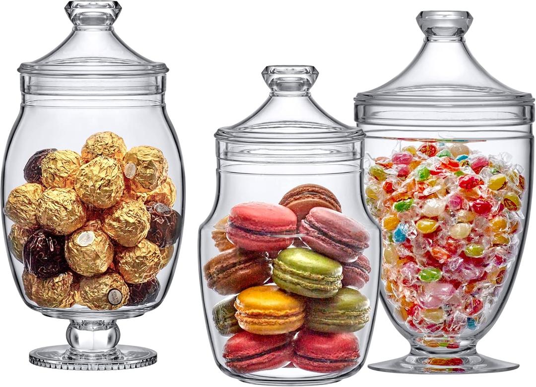 Amazing Abby - Keep - Acrylic Apothecary Jars (3-Piece Set, 52/50/46 oz) (NOT Glass), Plastic Jars with Lids, Bathroom Canisters, Candy Buffet, Wedding Display, BPA-Free and Shatter-Proof