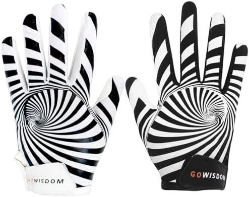 GOWISDOM Sport Youth Football Gloves, High Silicone Grip Receiver Gloves for Kids, Blackwhite, XS/ S(5.5-6 inch)