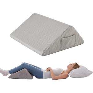 Bedluxe Knee Wedge Pillow, Memory Foam Leg Pillow Knee Pillow for Back Sleeping, Wedge Pillows for Legs Post Surgery, Triangle Pillow for Knee Support, Leg Elevation, Knees Hip Back Pain Relief, Grey