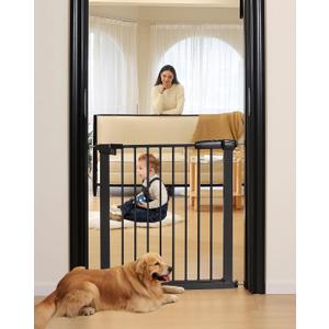 29"-57" Baby and Pet Safety Gate, 30" Tall Metal Walk-Thru Gate for Doorways & Stairs, Easy One-Hand Open, Dual Lock (Black, 29" W x 30.5H)