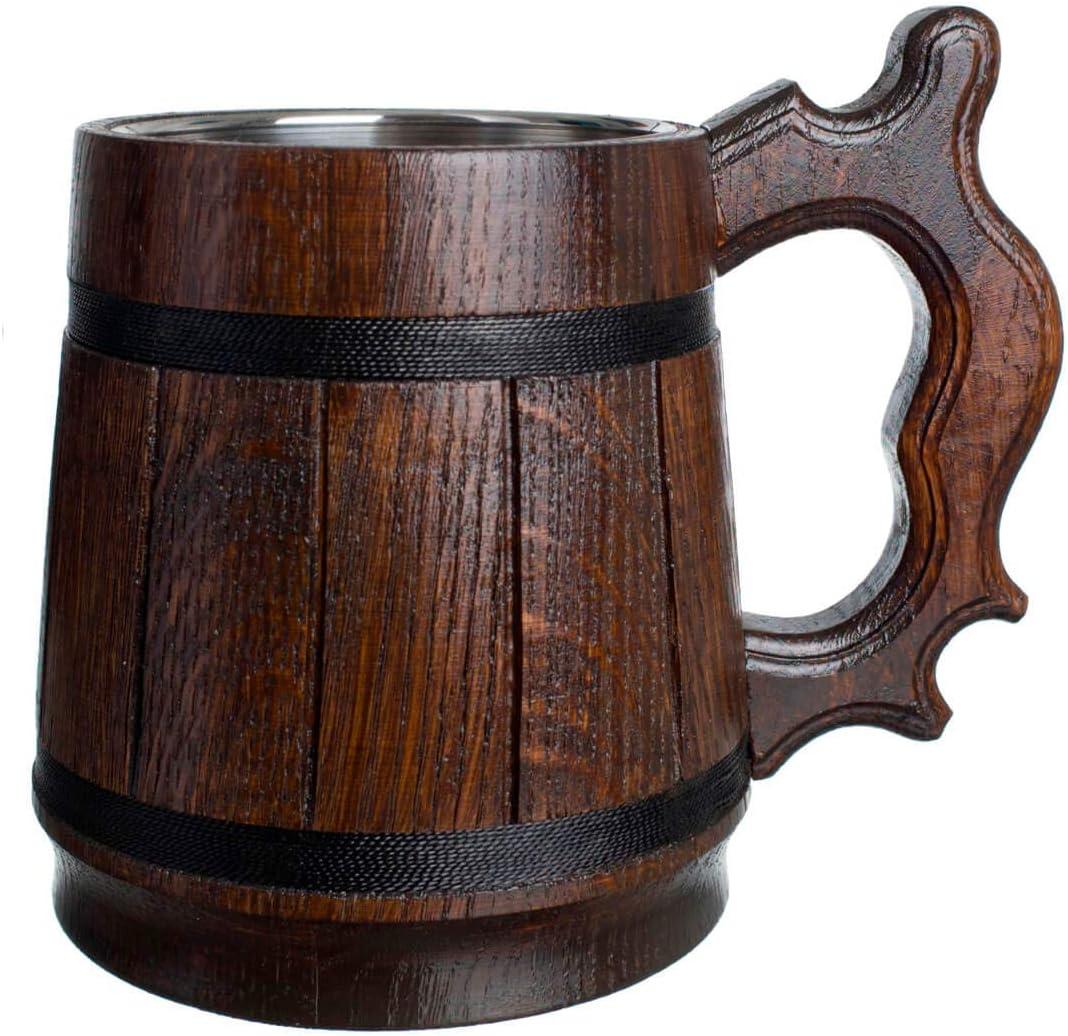 Beer Mug 20 OZ - Tankard Mug - Beer stein - Wooden beer mug - Stainless Steel Cup - Handmade Gifts for Men - Fathers Day, Christmas or Birthday Gift Idea - Men Mug - Retro Brown