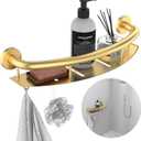 Gold 18-inch Safety Grab Bar with Storage Shelf for Bathtub or Shower, Drainage Holes, Stainless Steel, Wall Mounted Grab Bars for Elderly Injured Balance Support
