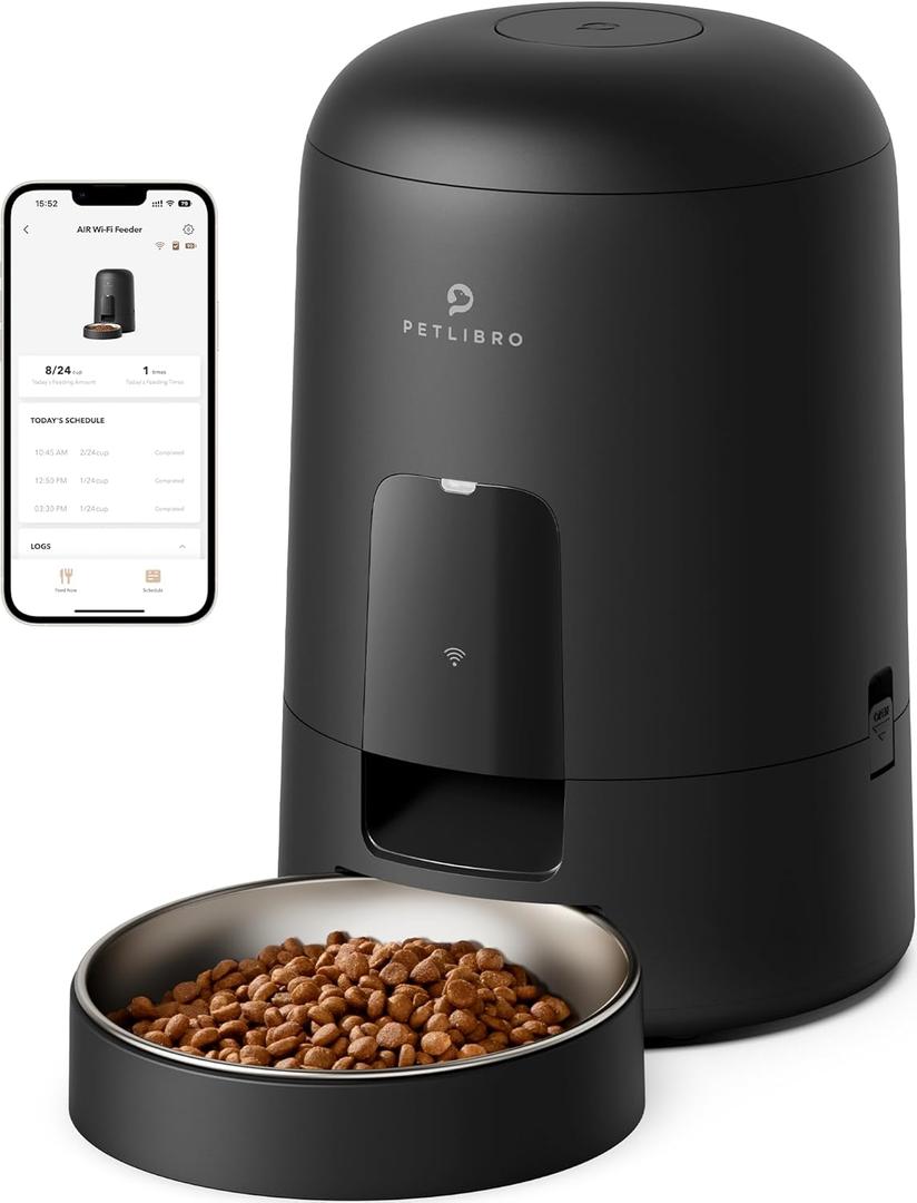 PETLIBRO Automatic Cat Feeder, Wi-Fi Rechargeable Cats Food Dispenser Battery-Operated with 30-Day Life, AIR 2.4G Wi-Fi Timed Pet Feeder for Cats & Dogs, 2L Auto Cat Feeder, Black