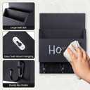 Key and Mail Holder for Wall Mount, Entryway Mail Holder with 2 Slot, Key Holder with 3 Sturdy Hooks for Coat, Dog Leash, Decorative Key Rack (8.86W x 11.42H x 3D) (Black)