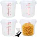 Round Food Storage Container with Lid18 Qt Translucent Commercial 4 Pack of  NSF Listed, BPA-Free, Polypropylene, Non-Stick Scale, with Labels & Measuring Cups
