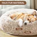JOLLYVOGUE Calming Dog Beds Large Sized Dog, 36in Donut Washable Large Pet Bed, Anti-Slip & Anti-Anxiety Fluffy Faux Fur Round Dogs Bed, Fits up to 80 lbs Pets (Cream Brown)