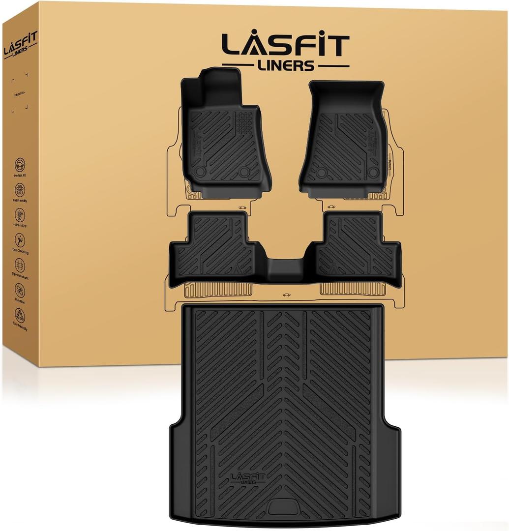 LASFIT Floor Mats&Trunk Mat Fit for BMW i4 2022 2023 2024 2025 M50/eDrive40/eDrive35/xDrive40, All Weather TPE Custom Fit 1st&2nd Row Full Set Car Mats & Cargo Liner, Black