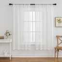 Off White Sheer Curtains 72 Inches Long 2 Panels, Thin Linen Textured See Through Curtain, Short Rustic Kitchen Drapes, Rod Pocket Window Treatments Decor Ivory