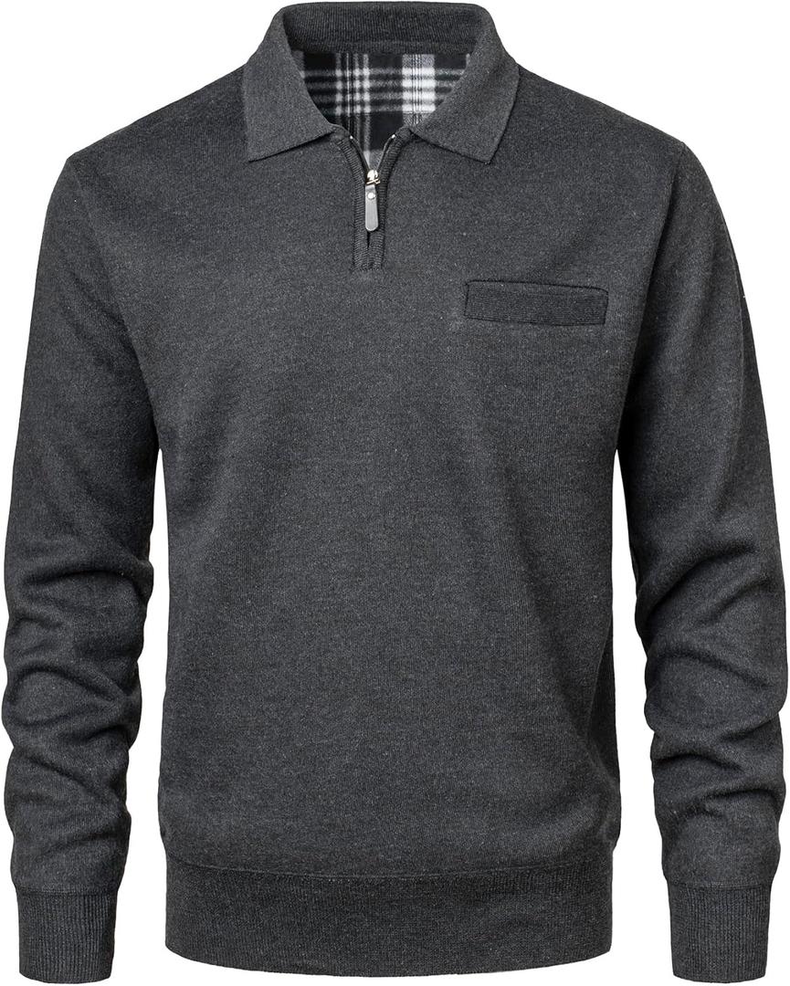 Mens Quarter-Zip Fleece Pullover Sweatshirts Casual Long Sleeve Winter Warm Sweatshirt with Pocket (XXL)