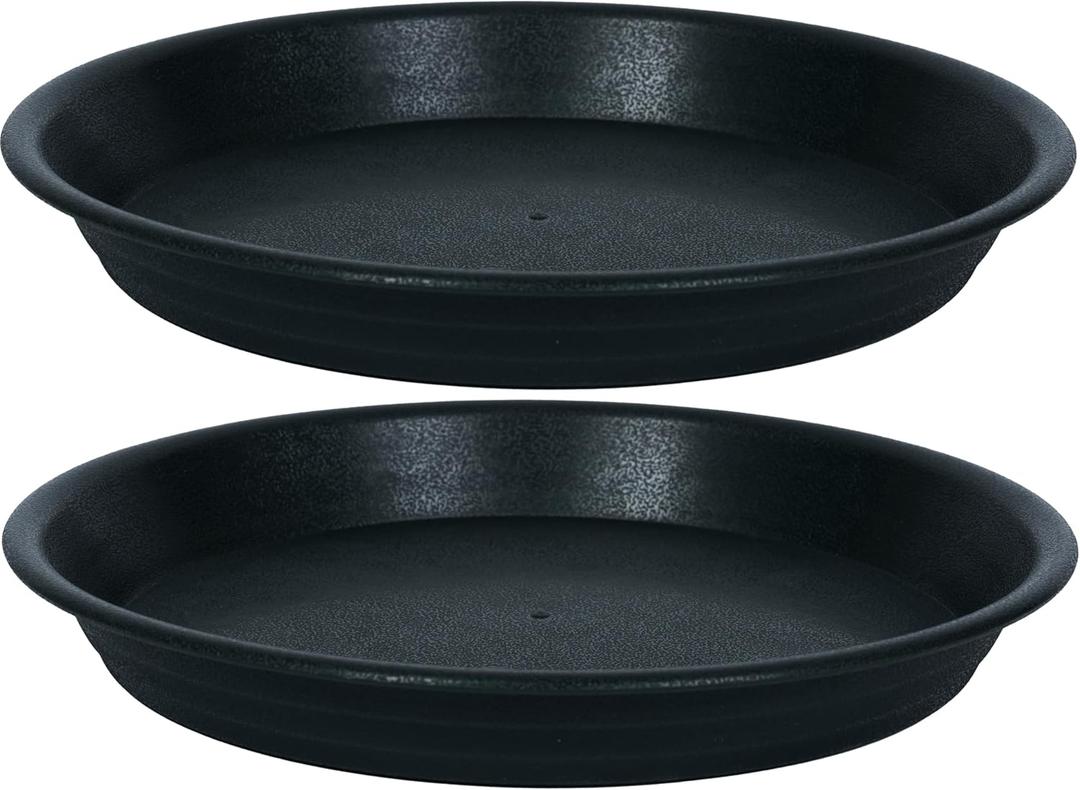 2 Pack of 18 19 inch Plant Saucer, Large Deep Plastic Flower Planter Saucers and Drip Trays for Indoors Outdoors, Heavy Durable Plant Plate Water Catcher, Tray for Planter 15-19" (18", Black)