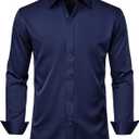 J.VER Men's Dress Shirts Solid Long Sleeve Stretch Wrinkle-Free Formal Shirt Business Casual Button Down Shirts (Blue, L)
