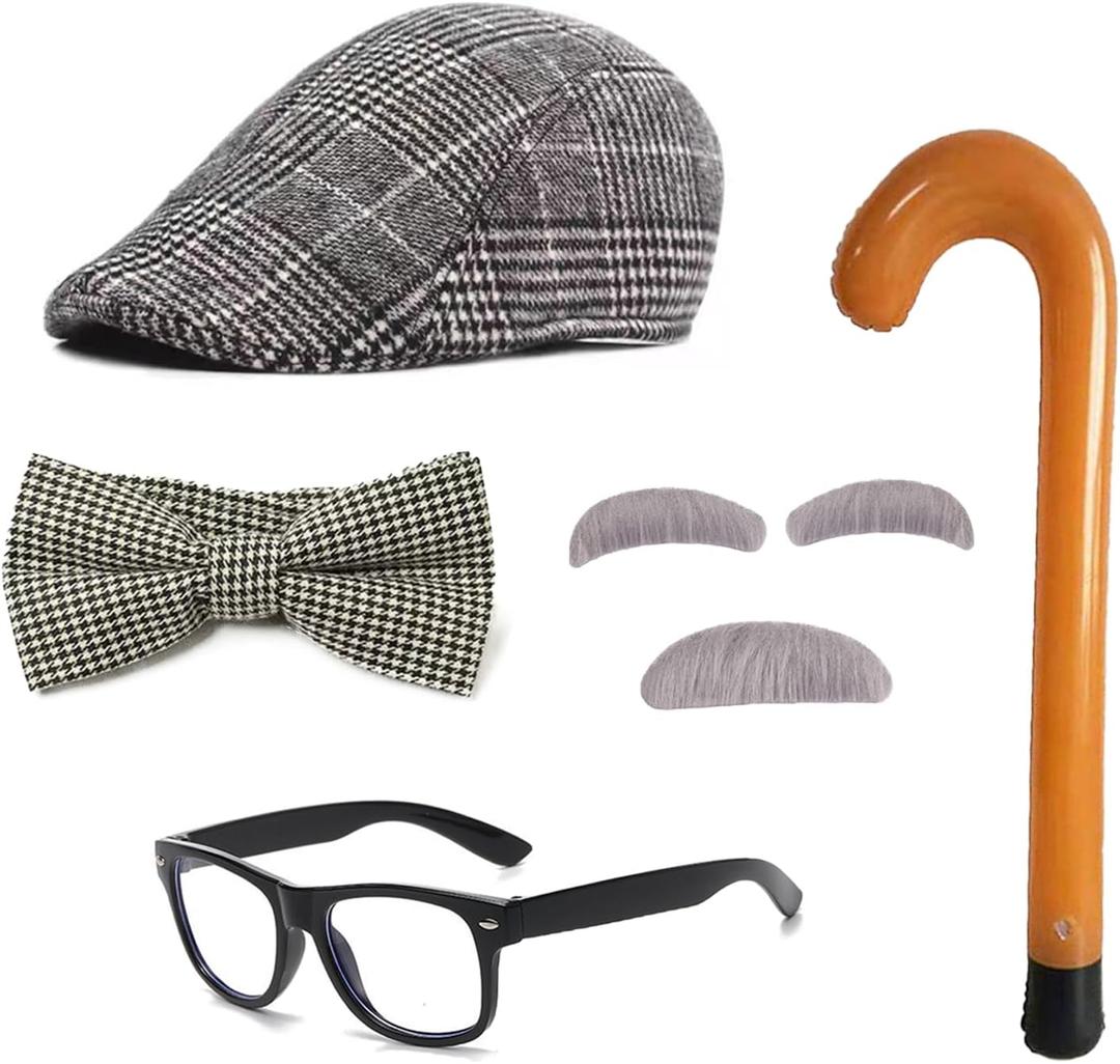 Old Man Costume 1920s Accessories  100 Days of School Set  Grandpa Halloween Dress Up (Khaki)