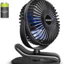 BESKAR Portable Clip on Fan Rechargeable, 4 Speeds Small Battery Operated Fans, USB Desk Fan with Strong Airflow, Sturdy Clamp Fans for Golf Cart Office Outdoor Travel Camping (Black Blue)