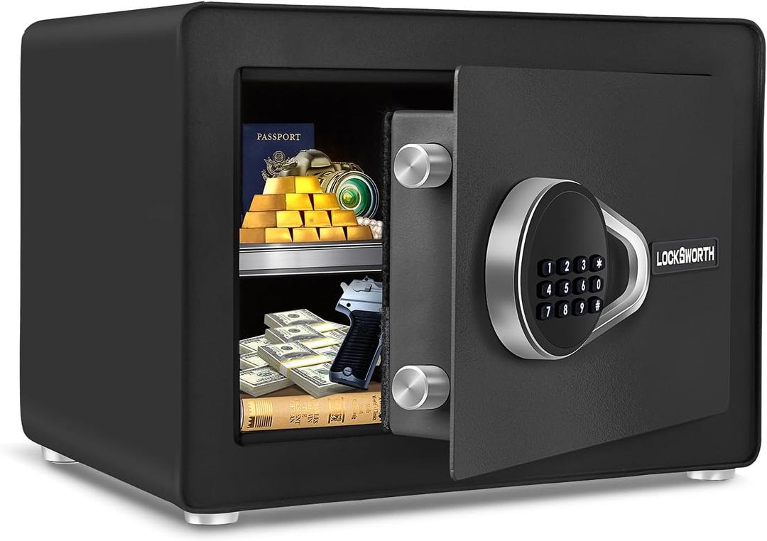 Safe for Home, 1.0 Cubic Feet Small Safe with Removable Shelf, Alarm System, Digital Electronic Security Money Box for Cash, Document, Home, Office, Hotel Use, Black, 9.84"D x 13.78"W x 9.84"H