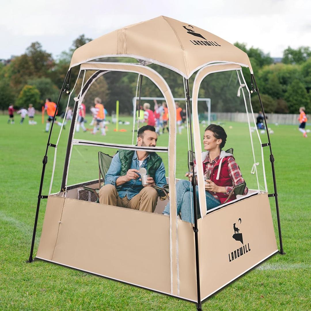 Pod All Weather Sports Tent, Outdoor Pop Up Bubble Clear 540 View Winter Tent for 1-2 Person, Instant Cold Weather Shelter with Rainfly for Soccer, Football, Softball & Other Sports Events (Khaki)