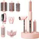 9 in 1 Hot Air Styler Wrap, High-Speed Hair Dryer Brush with Auto Wrap Curlers, Foldable Ionic Blow Dryer Brush for Fast Drying, Smoothing & Volumizing, Multi-Styling Tools (Gifts for Women) (Pink)