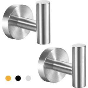 Vuzvuv 2-Pack Silver Brushed Nickel Towel Hooks, SUS304 Stainless Steel Waterproof Coat Robe Holder, Heavy Duty Wall-Mounted Hooks for Bathroom, Kitchen, Hotel (Drilling)
