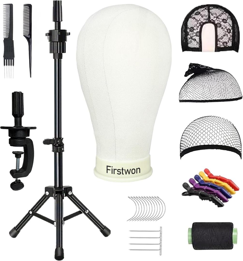 22 Inch Wig Head Mannequin Head for Wigs, Wig Stand with Head for Hair Styling Practice Display Wigs Making Tripod Stand with T Pins Set