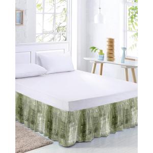 Sage Green Bed Skirt Queen Size 16 Inch Drop, Adjustable Elastic Bedskirt Dust Ruffle for Queen Bed, Modern Geometric Oil Painting Abstract Art Wrap Around Bed Skirts Luxurious Pleated Bed Frame Cover