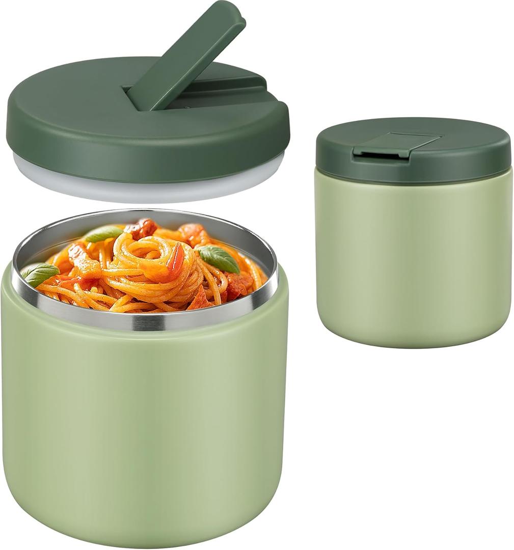 Pawtong 19oz Insulated Vacuum Food Jar with Buckle Lid Wide Mouth Soup Thermo for Hot Food Kids Leakproof Stainless Steel Lunch Container- Green-1Pack